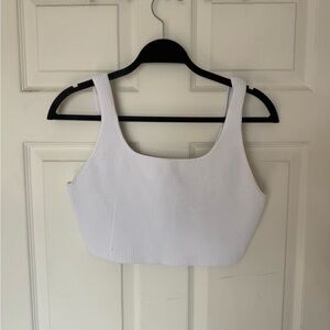 Babaton White Ribbed Sculpt Knit Crop Top